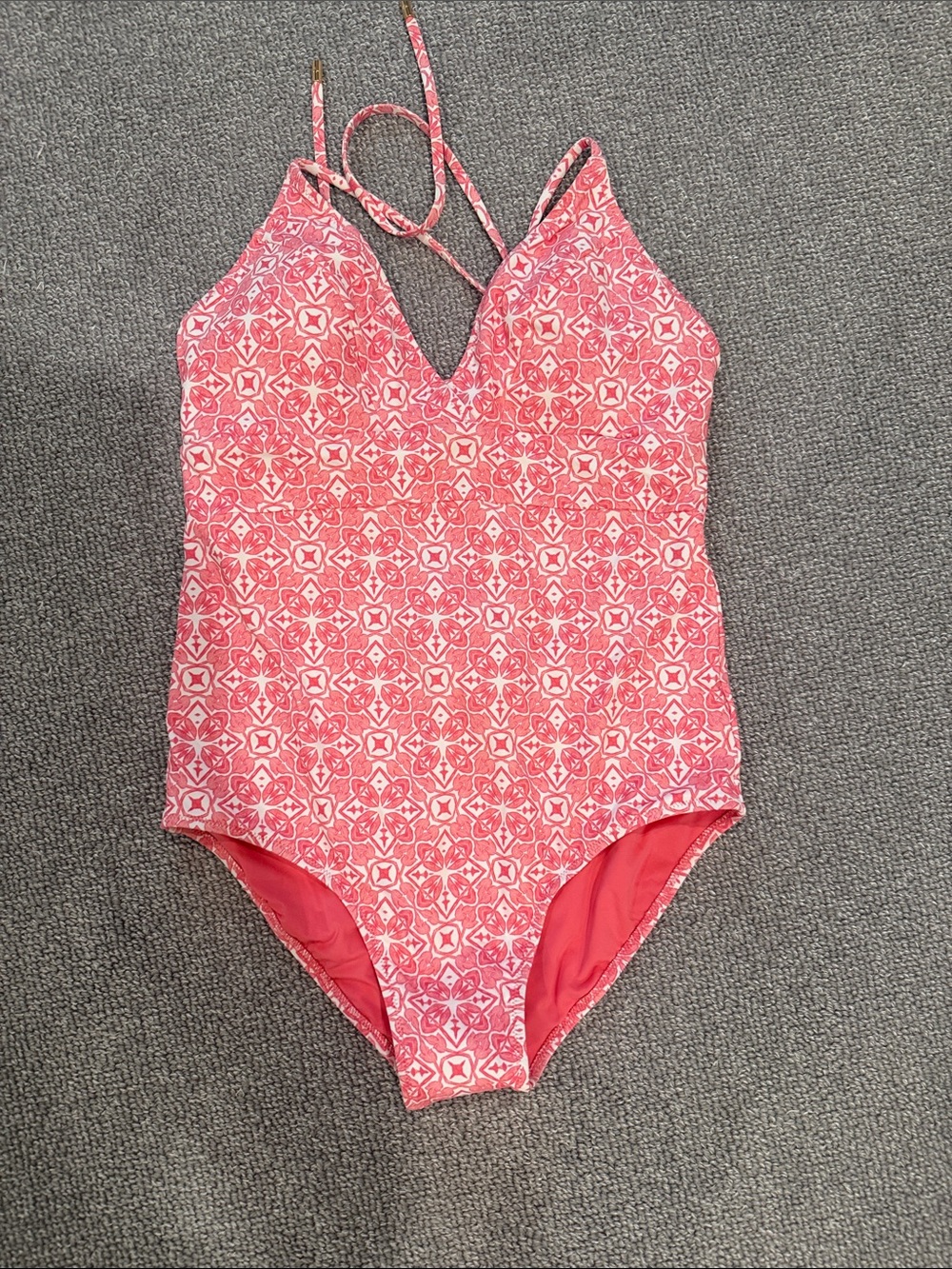 Vineyard Vines Coral Pink Geometric One-Piece Swimsuit